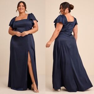 NWT LULUS Satin Square Neck Flutter Short Sleeve Wedding Guest Formal Gown 3X